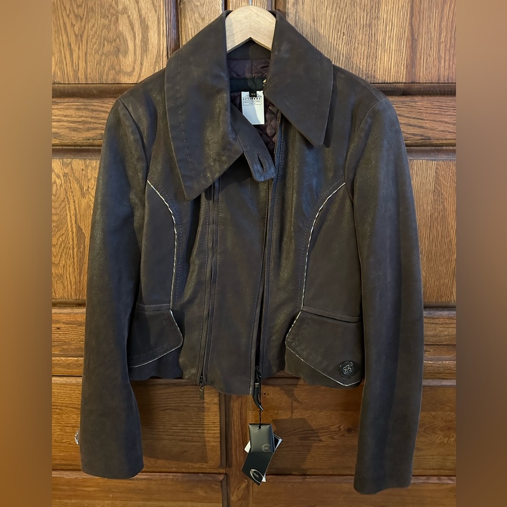 Just Cavalli NWT Brown Zip-up Leather Overcoat/Jacket Pelle - SZ 42